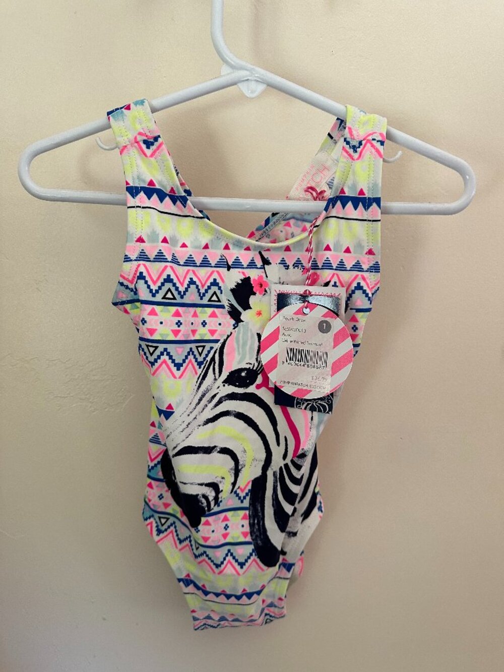 NWT Pumpkin Patch Girls Neon Zebra Celine Printed Swimsuit Size 1 (12 months)